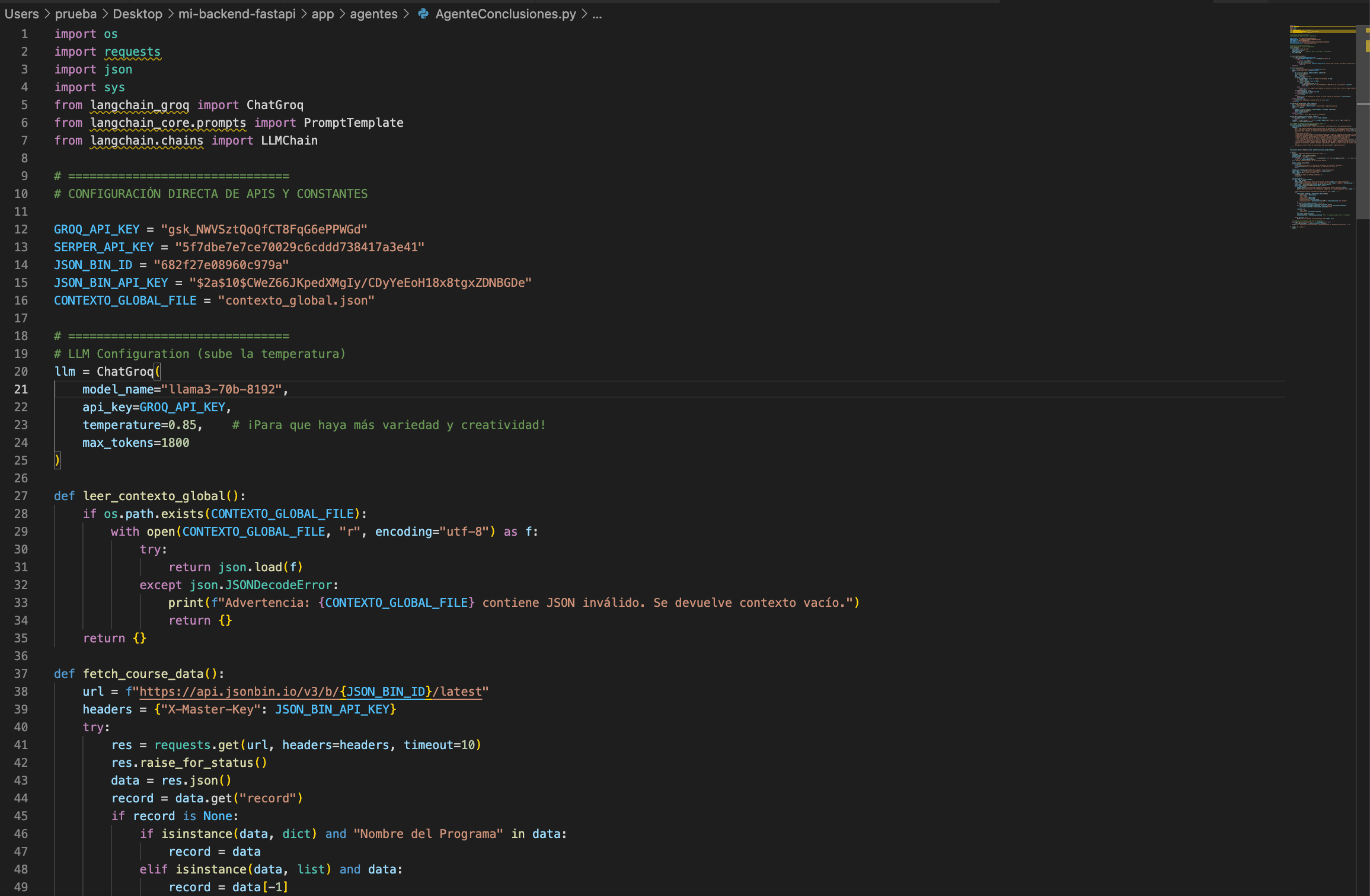 Captura de VSCode